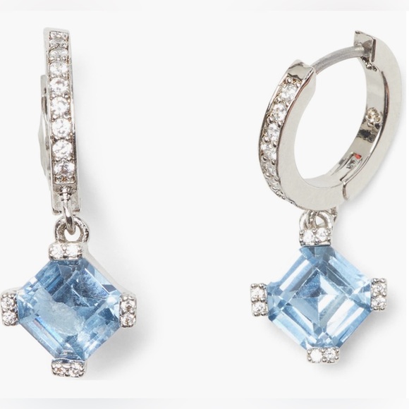 Kate Spade Drop Huggie Hoop Earrings Light Blue NWT - Picture 1 of 5